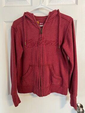 Carhartt Red Maroon Zip-Up Hoodie with Branded Zip Pull